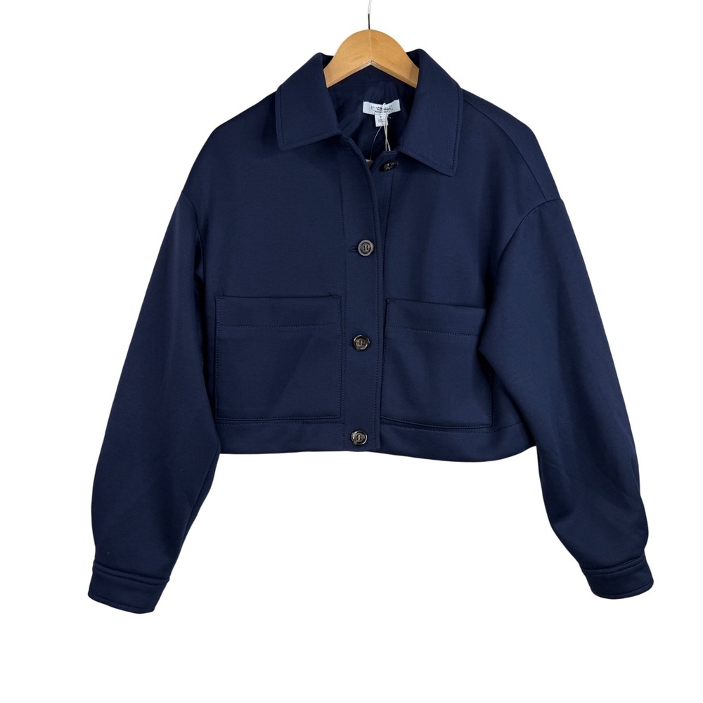 NEW ANN TAYLOR AT WEEKEND NIGHT SKY BLUE‎ CROPPED SHIRT JACKET SIZE MEDIUM